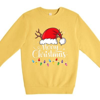 Merry Christmas Lights Red Santa Hat Xmas Family Premium Crewneck Sweatshirt