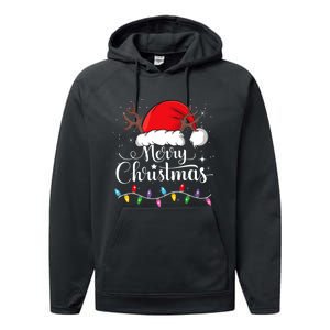 Merry Christmas Lights Red Santa Hat Xmas Family Performance Fleece Hoodie