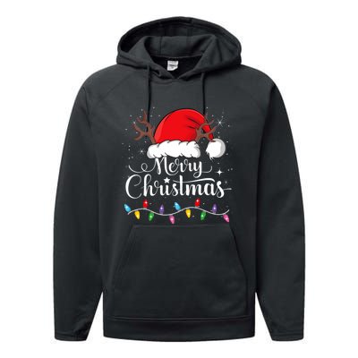 Merry Christmas Lights Red Santa Hat Xmas Family Performance Fleece Hoodie