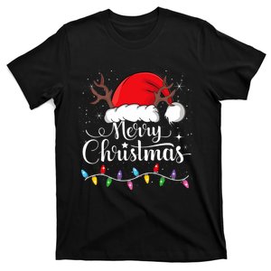 Merry Christmas Lights Red Santa Hat Xmas Family T-Shirt