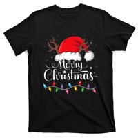 Merry Christmas Lights Red Santa Hat Xmas Family T-Shirt