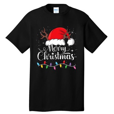 Merry Christmas Lights Red Santa Hat Xmas Family Tall T-Shirt