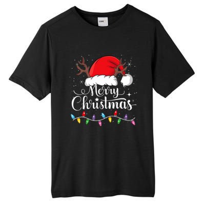 Merry Christmas Lights Red Santa Hat Xmas Family Tall Fusion ChromaSoft Performance T-Shirt