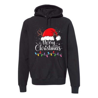 Merry Christmas Lights Red Santa Hat Xmas Family Premium Hoodie