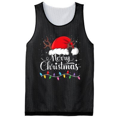 Merry Christmas Lights Red Santa Hat Xmas Family Mesh Reversible Basketball Jersey Tank