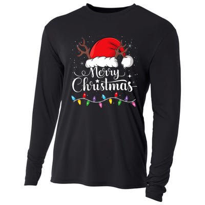 Merry Christmas Lights Red Santa Hat Xmas Family Cooling Performance Long Sleeve Crew