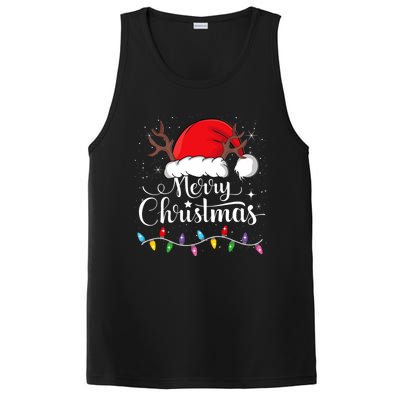 Merry Christmas Lights Red Santa Hat Xmas Family PosiCharge Competitor Tank