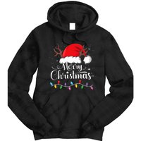 Merry Christmas Lights Red Santa Hat Xmas Family Tie Dye Hoodie