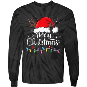 Merry Christmas Lights Red Santa Hat Xmas Family Tie-Dye Long Sleeve Shirt