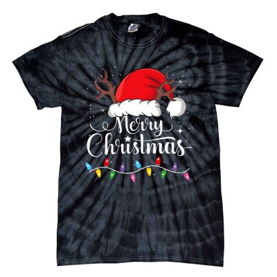 Merry Christmas Lights Red Santa Hat Xmas Family Tie-Dye T-Shirt