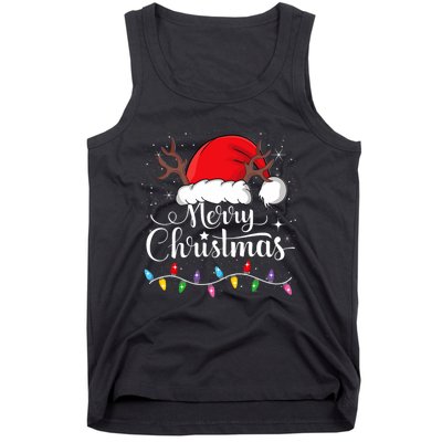 Merry Christmas Lights Red Santa Hat Xmas Family Tank Top