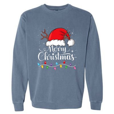 Merry Christmas Lights Red Santa Hat Xmas Family Garment-Dyed Sweatshirt