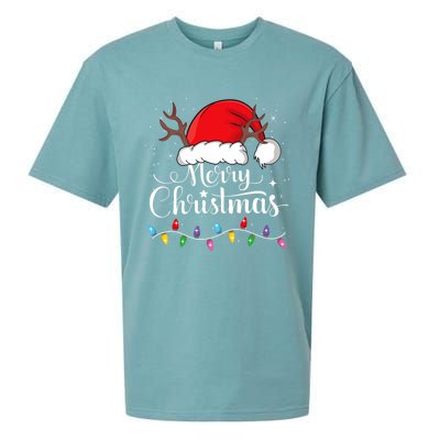 Merry Christmas Lights Red Santa Hat Xmas Family Sueded Cloud Jersey T-Shirt