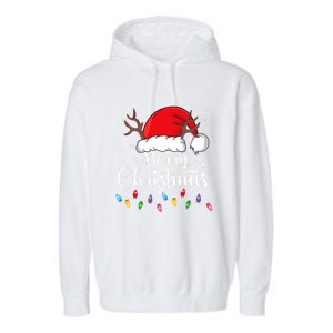 Merry Christmas Lights Red Santa Hat Xmas Family Garment-Dyed Fleece Hoodie