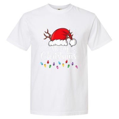 Merry Christmas Lights Red Santa Hat Xmas Family Garment-Dyed Heavyweight T-Shirt