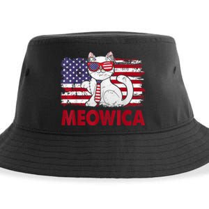 Meowica Cat Lover Usa Flag Independence Day 4th Of July Sustainable Bucket Hat