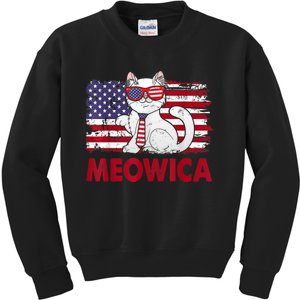 Meowica Cat Lover Usa Flag Independence Day 4th Of July Kids Sweatshirt