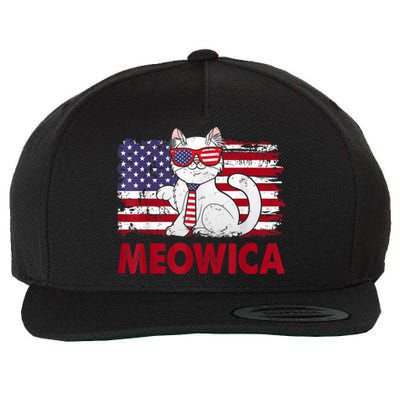 Meowica Cat Lover Usa Flag Independence Day 4th Of July Wool Snapback Cap