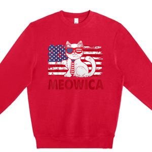 Meowica Cat Lover Usa Flag Independence Day 4th Of July Premium Crewneck Sweatshirt