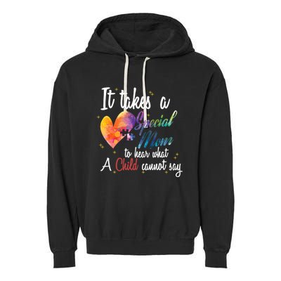 Mom Child Love Puzzle Inspirational Autism Awareness Gift Garment-Dyed Fleece Hoodie