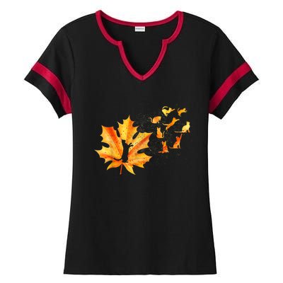 Maple Cat Leaf Fall Hello Autumn Funny Cat Kitten Lover Gift Ladies Halftime Notch Neck Tee