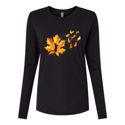 Maple Cat Leaf Fall Hello Autumn Funny Cat Kitten Lover Gift Womens Cotton Relaxed Long Sleeve T-Shirt