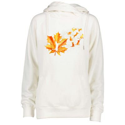 Maple Cat Leaf Fall Hello Autumn Funny Cat Kitten Lover Gift Womens Funnel Neck Pullover Hood