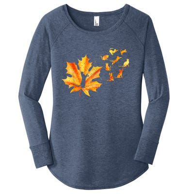 Maple Cat Leaf Fall Hello Autumn Funny Cat Kitten Lover Gift Women's Perfect Tri Tunic Long Sleeve Shirt