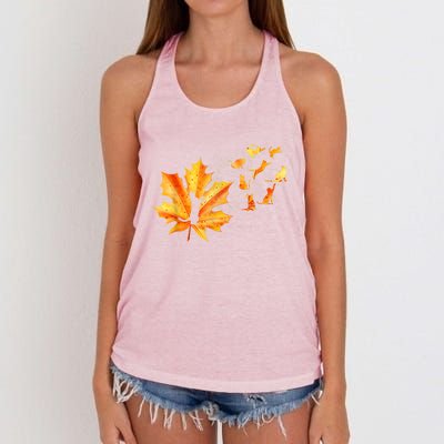 Maple Cat Leaf Fall Hello Autumn Funny Cat Kitten Lover Gift Women's Knotted Racerback Tank