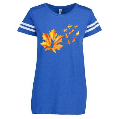 Maple Cat Leaf Fall Hello Autumn Funny Cat Kitten Lover Gift Enza Ladies Jersey Football T-Shirt