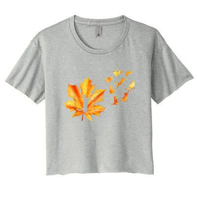 Maple Cat Leaf Fall Hello Autumn Funny Cat Kitten Lover Gift Women's Crop Top Tee