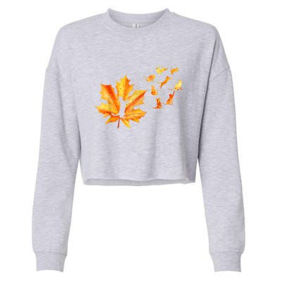 Maple Cat Leaf Fall Hello Autumn Funny Cat Kitten Lover Gift Cropped Pullover Crew