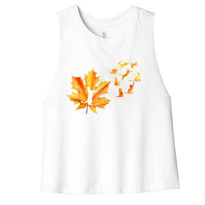 Maple Cat Leaf Fall Hello Autumn Funny Cat Kitten Lover Gift Women's Racerback Cropped Tank