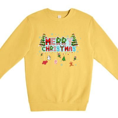 Merry Christmas Lights Red Santa Hat Xmas Family Premium Crewneck Sweatshirt