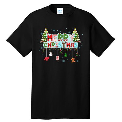 Merry Christmas Lights Red Santa Hat Xmas Family Tall T-Shirt