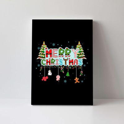 Merry Christmas Lights Red Santa Hat Xmas Family Canvas