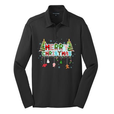 Merry Christmas Lights Red Santa Hat Xmas Family Silk Touch Performance Long Sleeve Polo