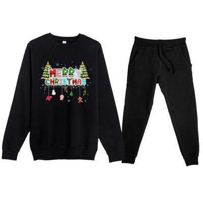 Merry Christmas Lights Red Santa Hat Xmas Family Premium Crewneck Sweatsuit Set