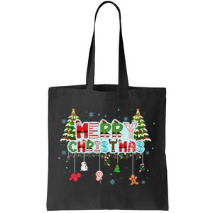 Merry Christmas Lights Red Santa Hat Xmas Family Tote Bag