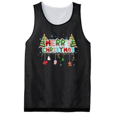 Merry Christmas Lights Red Santa Hat Xmas Family Mesh Reversible Basketball Jersey Tank