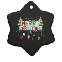 Merry Christmas Lights Red Santa Hat Xmas Family Ceramic Star Ornament