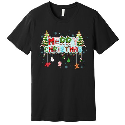 Merry Christmas Lights Red Santa Hat Xmas Family Premium T-Shirt