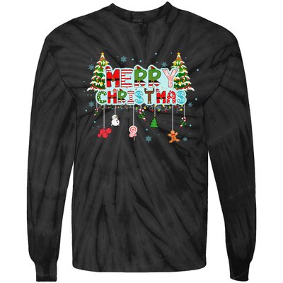 Merry Christmas Lights Red Santa Hat Xmas Family Tie-Dye Long Sleeve Shirt