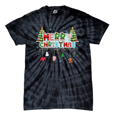 Merry Christmas Lights Red Santa Hat Xmas Family Tie-Dye T-Shirt