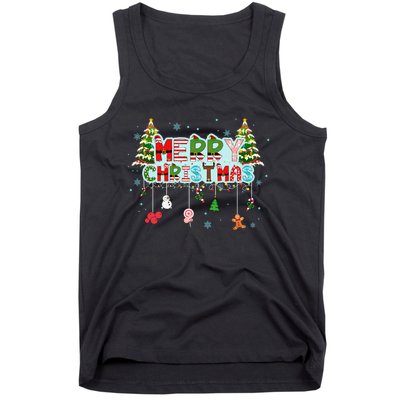 Merry Christmas Lights Red Santa Hat Xmas Family Tank Top