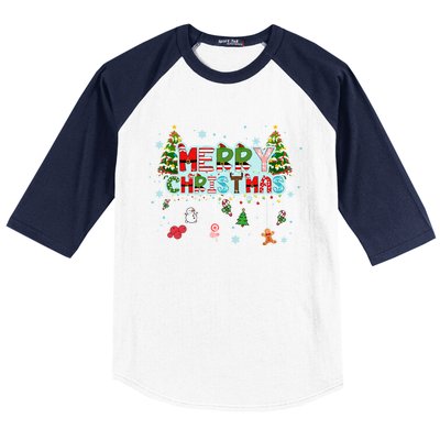 Merry Christmas Lights Red Santa Hat Xmas Family Baseball Sleeve Shirt