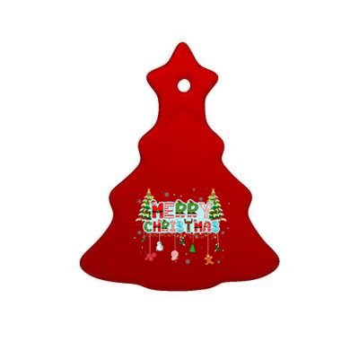 Merry Christmas Lights Red Santa Hat Xmas Family Ceramic Tree Ornament