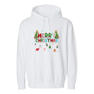 Merry Christmas Lights Red Santa Hat Xmas Family Garment-Dyed Fleece Hoodie