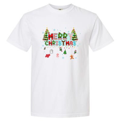 Merry Christmas Lights Red Santa Hat Xmas Family Garment-Dyed Heavyweight T-Shirt