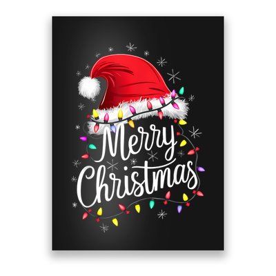 Merry Christmas Lights Red Santa Hat Xmas Family Poster